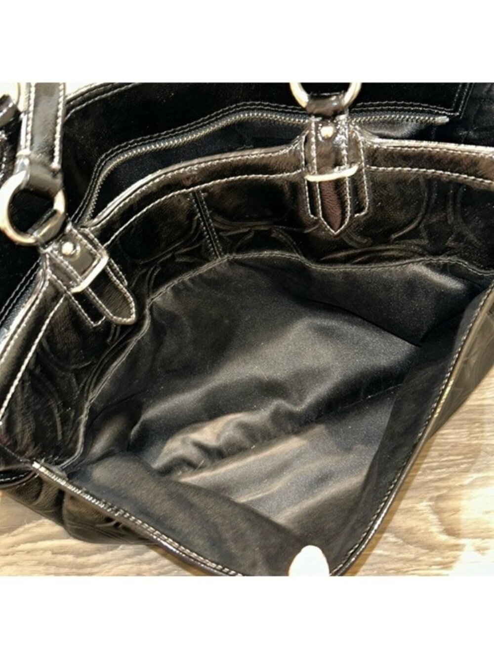 Coach Gallery Embossed Patent Leather Tote Shoulder City Bag Black Y2K - Picture 6 of 16
